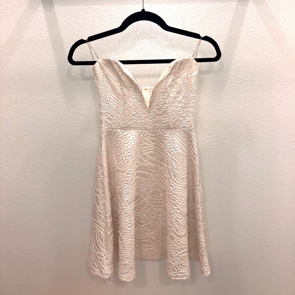 Strapless Ivory Deep V Plunge Dress (Size Medium)